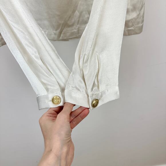 J.Crew Lady Shirt Jacket Luster Crepe Satin Viscose Gold Buttons Ivory Large NWT - Picture 8 of 13